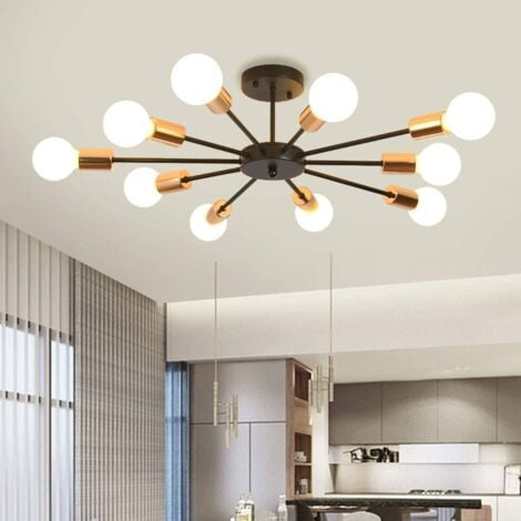 Ganeed Lampada da Soffitto a Semi Incasso, Lampadario Moderno nero a 10 luci con Base E27, Lampada da Soffitto Vintage Industriale a Sospensione per Cucina, Soggiorno, Sala da Pranzo, Camera da Letto