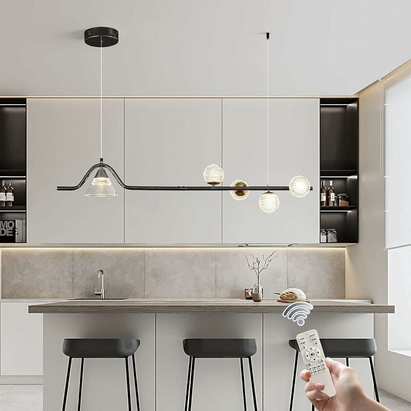 Image of Lampadari moderni, lampada a sospensione in metallo, lampada a sospensione dimmerabile per isola cucina, sala da pranzo (5 luci, 25 w, nero) - Ganeed