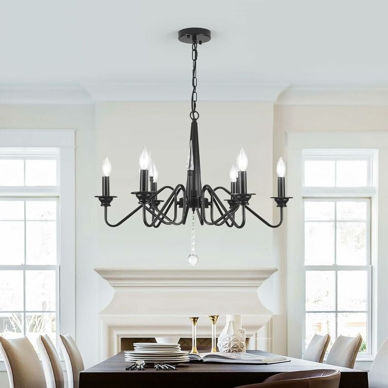 Image of Lampadario a sospensione Vintage French Country Light Pendant Nero 6 Luci - Ganeed