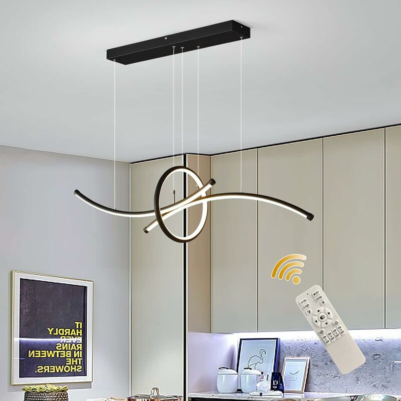 Image of Ganeed - Lampadario moderno con lampade a sospensione dimmerabili con telecomando, lampade a sospensione con design a onda regolabile in altezza per