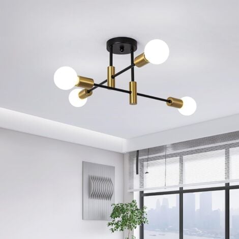 Ganeed Lampadario moderno lampada a sospensione 4 luci metallo industriale vintage staffa lampadario per soggiorno sala da pranzo camera da letto foyer,nero + oro