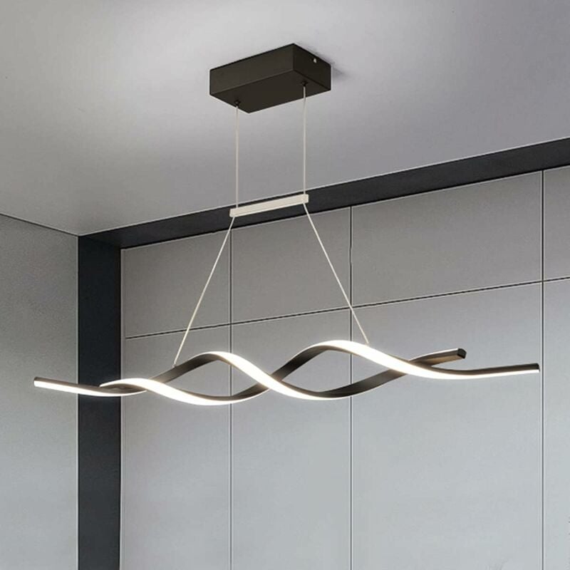 Image of Ganeed - lampadario moderno, lampada a sospensione led dimmerabile con telecomando, lampadario semplice a onda acrilica in metallo per soggiorno sala