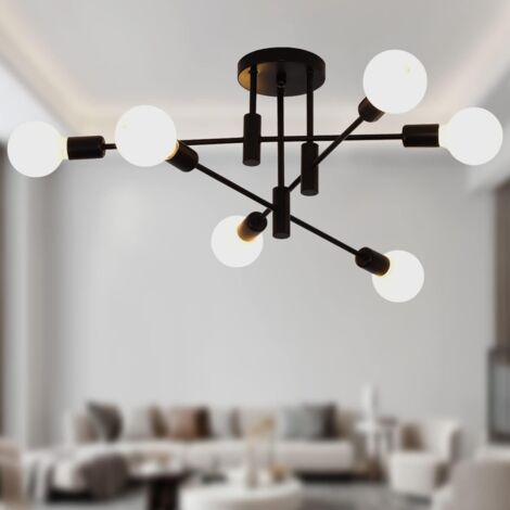 Ganeed Lámpara de araña Lámpara colgante moderna de 6 luces Lámpara de araña de soporte vintage industrial de metal para sala de estar comedor dormitorio vestíbulo, negr