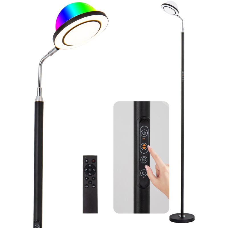 Lampe sur pied salon, platine led 20W, luminosité réglable, tête flexible, choix de lumière: blanc chaud, neutre ou froid, rgb, fonction touch,