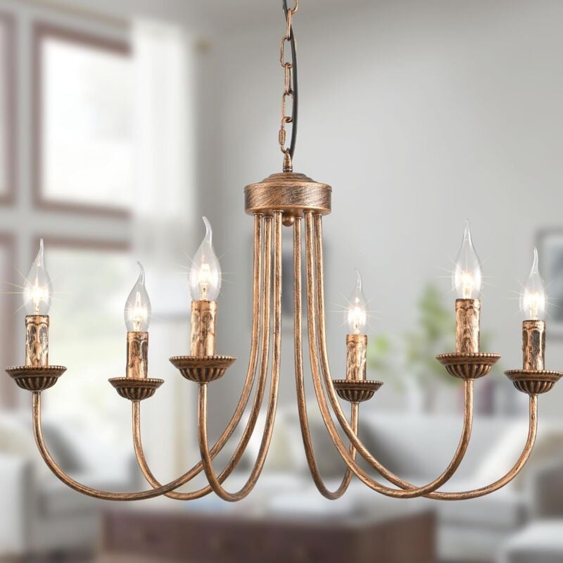 Lampe Suspendue Vintage Française ∅62 cm pour Maison de Campagne Cottage Ferme Bronze 6 Lumières - Ganeed