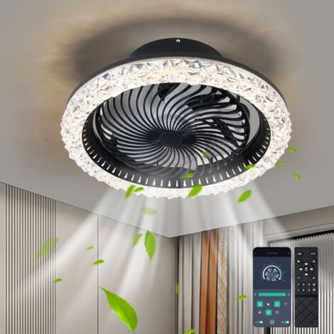 Ganeed LED Deckenleuchte mit Ventilator Schwarz 50cm, Moderne 360° Drehung Deckenventilatoren mit Beleuchtung Fernbedienung App, 60W Dimmbar Timer Lampe Ventilator für Schlafzimmer Licht Ventilator