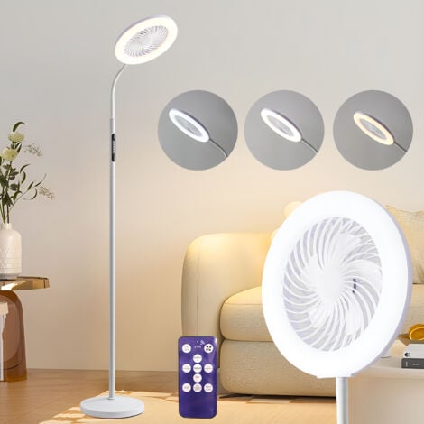 Ganeed LED lámpara de pie ventilador - cesta 28cm - blanco - 11W - luminosidad regulable - con mando a distancia - función TOUCH - lámpara de pie moderna dormitorio oficina comedor