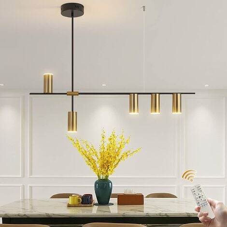 Ganeed Luminaires suspendus, Lustre LED moderne à intensité variable avec spots, Suspension linéaire réglable pour îlot de cuisine Salle à manger Salon (Noir, Or 30W)