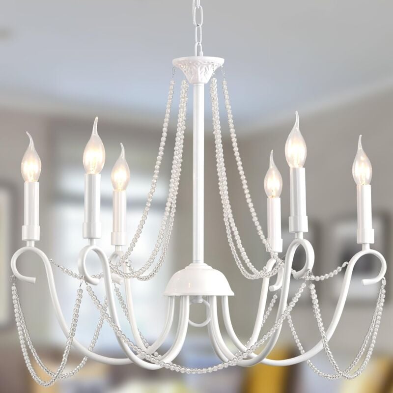 Lustre Français Country Retro Suspensions Lumières Décor Ancienne Mode pour Chambre Intérieure Blanc 6 Lumières - Ganeed