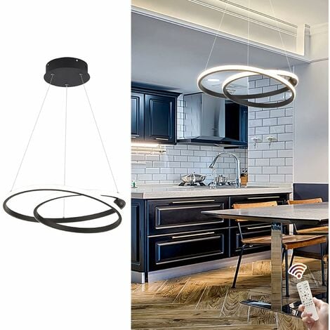 GEADI Suspension LED moderne, 4 anneaux à intensité variable avec  télécommande, lustre à suspendre réglable pour salle à manger, salon,  cuisine, bar (50 W, 3000-6000 K, noir) : : Luminaires et Éclairage