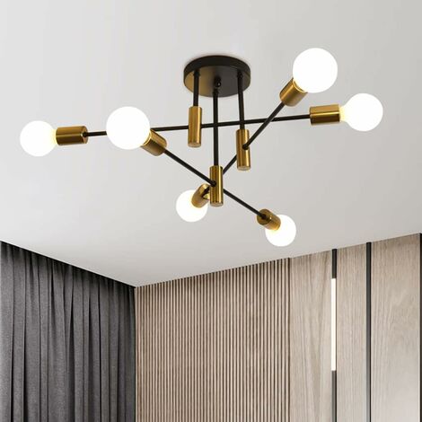 Ganeed – Lustre suspendu moderne noir et doré – Éclairage réglable 6 ampoules E27 – Installation rapide – Pour salon, cuisine, salle à manger