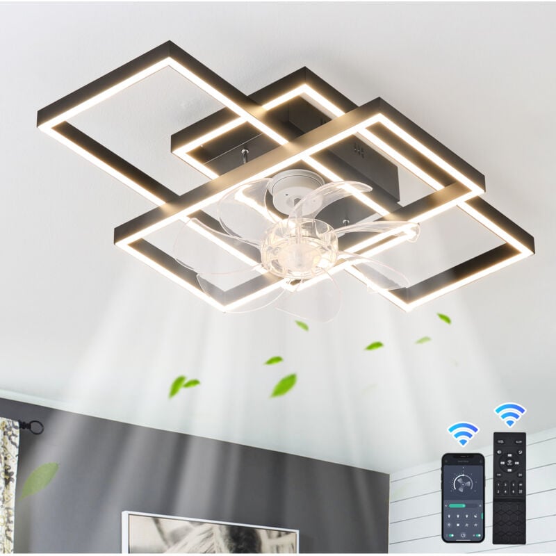 Ganeed - Ventilateur de Plafond, Plafonnier led avec Ventilateur Télécommande Silencieux Ventilateur de Plafond avec Éclairage pour Chambre Salon