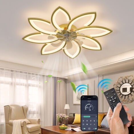 Ganeed Lustre Ventilateur de Plafond, Ventilateur Plafond avec Lumiere Silencieux, Plafonnier Ventilateur Fleur Design Moderne, Dimmable, Fonction Mémoire, 6 Vitesses, Moteur DC, Réversible Eté Hiver,