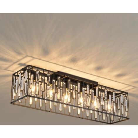 Ganeed Modern Crystal Chandeliers Ceiling Light, 6 Lights Black Chandeliers Ceiling Lights Fixture, Classical Rectangle Chandeliers for Living Room Kitchen Hallway Island Bar, E27