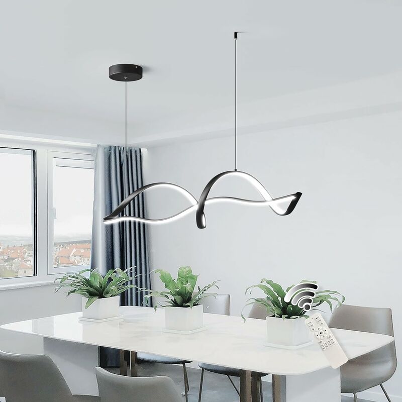 Image of Ganeed moderna lampada a sospensione, lampada a LED dimmerabile con telecomando, onda metallica lampadario semplice per soggiorno sala da pranzo
