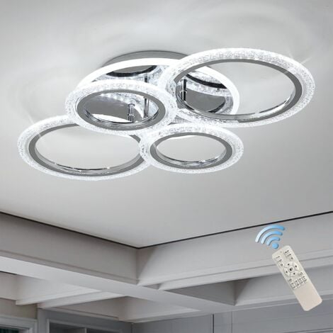 Ganeed Moderne Deckenleuchte 58W Dimmbare Unterputz-LED-Deckenleuchte 4 Ringe Acryl-Deckenleuchter für Wohnzimmer, Esszimmer, Schlafzimmer, Chrom