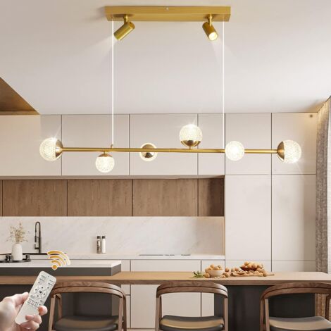 Ganeed Moderne Gold Pendelleuchte Dimmbarer LED Kugel Kronleuchter mit 6 Glühbirnen Elegante Pendelleuchte Verstellbare Höhe Hängelampe für Wohnzimmer Kücheninsel, Esszimmer 46W 120cm
