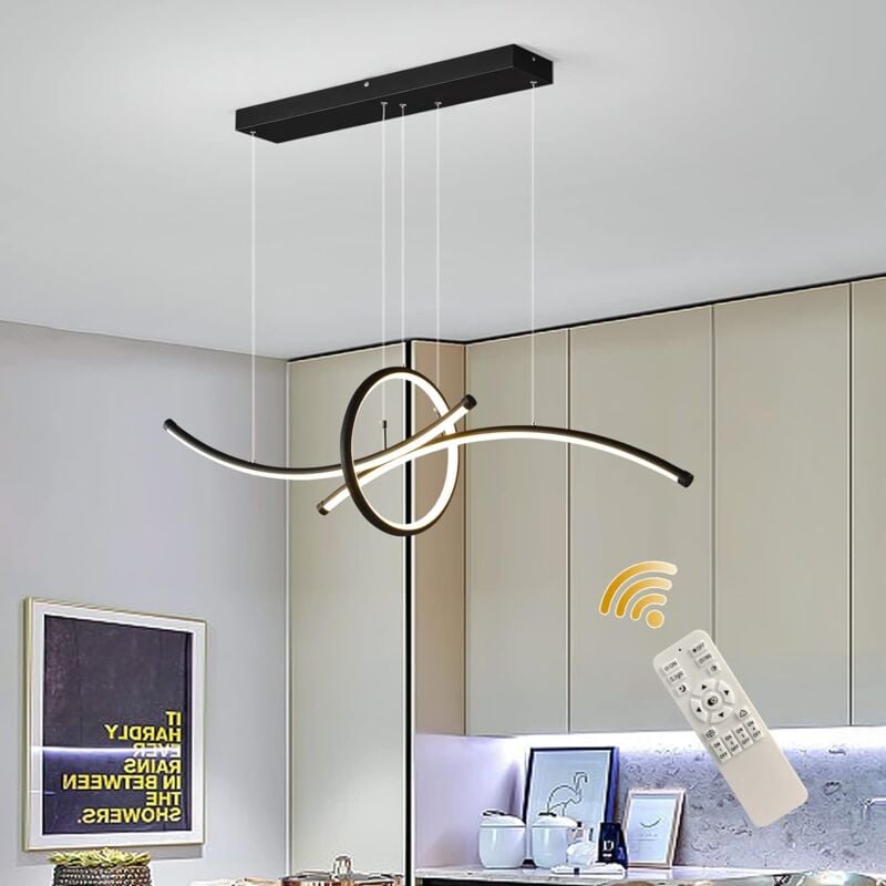 Moderne Lustre Luminaire Suspension avec Télécommande Dimmable Conception en Spirale Suspensions en Aluminium pour Salle à Manger Cuisine Bureau