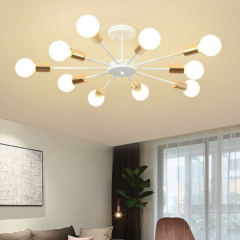 Image of Plafoniera da Incasso, Lampadari Moderni Bianchi, 10 Luci E27 Base Industriale Semi Soffitto Lampade a Sospensione Apparecchio per Camera da Letto