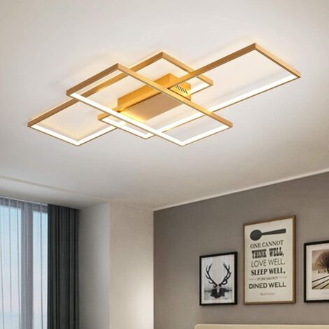 GANEED Plafoniera Dimmerabile 50W,Plafoniere LED 3-Quadrata Oro con Telecomando, Lampadario LED Moderno Montaggio A Incasso Lampada da Soffitto per Soggiorno Sala da Pranzo Camera da Letto Cucina