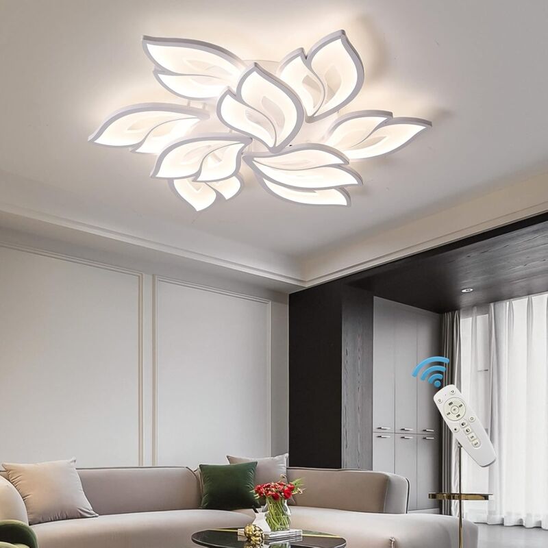 Image of GANEED Plafoniera moderna a LED, Lampada da soffitto dimmerabile a forma di fiore con telecomando, Lampadario a soffitto a petali in acrilico da