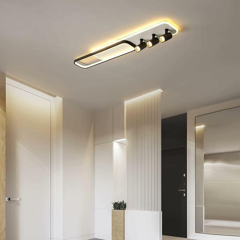 Image of Plafoniera Moderna, faretto a 3 luci in acrilico nero con plafoniera dimmerabile geometrica bianca per soggiorno, camera da letto, cucina, sala da