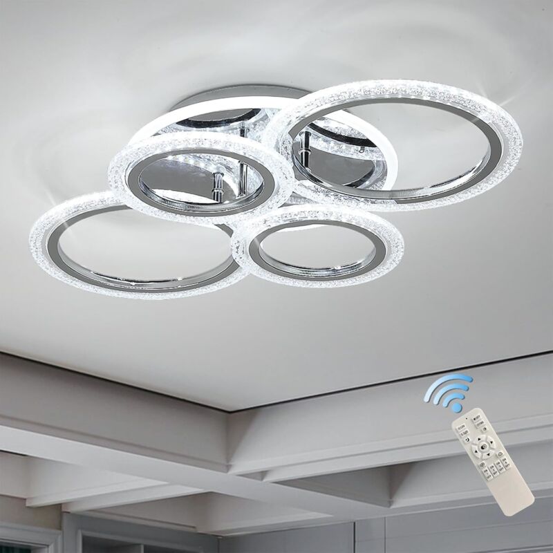 Ganeed – Plafonnier LED 58W dimmable – Éclairage moderne 3000K-6000K – 4 anneaux avec télécommande – Pour salon, chambre, salle à manger