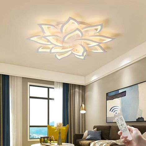 Ganeed Plafonnier LED, 98W avec Télécommande Plafonnier LED Dimmable 14 Têtes, Lustre Salon Métal Acrylique avec Télécommande , Diamètre 91cm, Convient pour Salon, Chambre Blanc