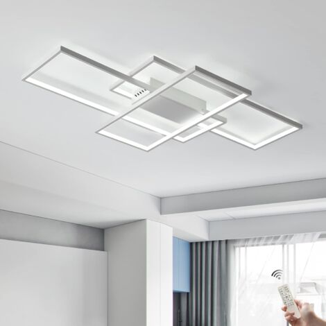 Ganeed – Plafonnier LED dimmable 68W – 3 carrés acryliques encastrés – Télécommande incluse – Lumière chaude/froide 3000K/6500K – Pour salon et salle à manger