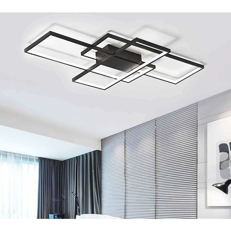 Ganeed - Plafonnier led, Plafonnier Moderne 75W, Éclairage de Plafond Lustre led Noir Acrylique Aluminium 3 Carrés, Lampe de Plafond Encastré pour