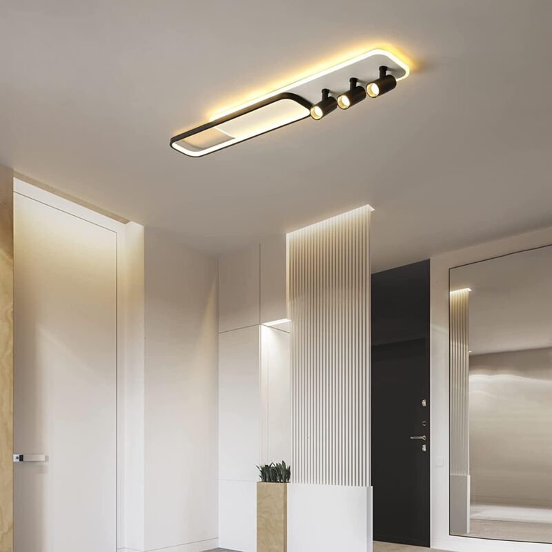 Ganeed - Plafonnier Moderne Luminaire Plafonnier Spot sur Rail 3 Lumières Acrylique Noir avec Plafonnier Géométrique Blanc Télécommande Dimmable