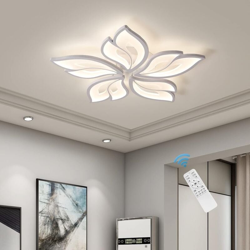 Modern Ceiling Light, 60W Remote Control Dimmable led Ceiling Lights, Acrylic Leaf Ceiling Lamp for Living Room, Dining Room, Bedroom(White)