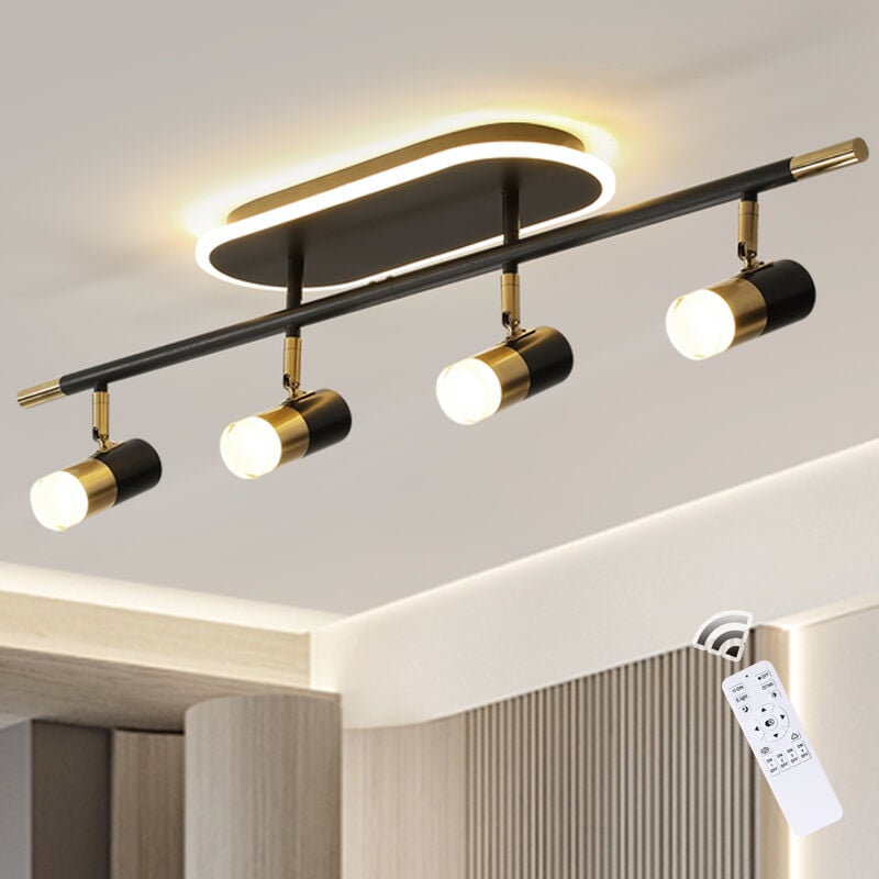 Ganeed - plafonnier led 4 spots pivotants & orientables,Plafonnier Dimmable avec Télécommande,noir-or sans ampoule ,de Plafond pour Cuisine, Couloir,