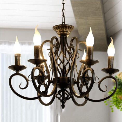 Ganeed Rustic French Country Chandelier 6 Lights Farmhouse Candle Iron Chandeliers Vintage Metal Pendant Light Fixture for Kitchen Island Dining Room Bedroom