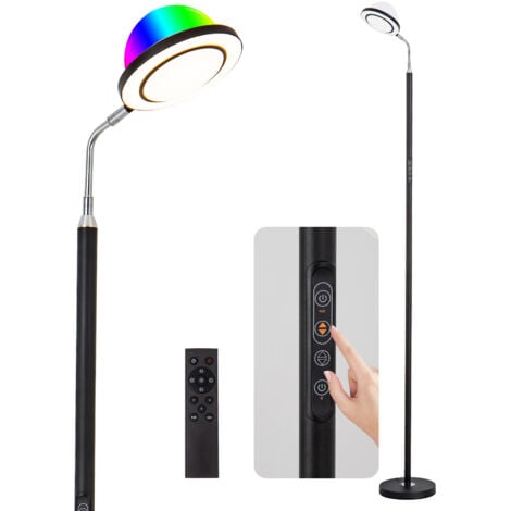 Ganeed Stehleuchte Wohnzimmer, 20W LED Plattenspieler, einstellbare Helligkeit, flexibler Lampenkopf, Beleuchtungsoptionen: warm weiß, neutral oder kalt weiß, RGB, Touch-Funktion, moderne Stehleuchte 