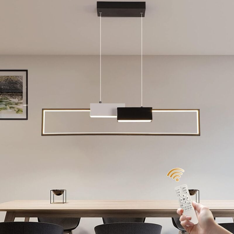 Suspension led Table à Manger Dimmable Suspension Luminaire avec Télécommande Lustre Suspension pour Îlot de Cuisine Salle à Manger Chambre 40W 90cm