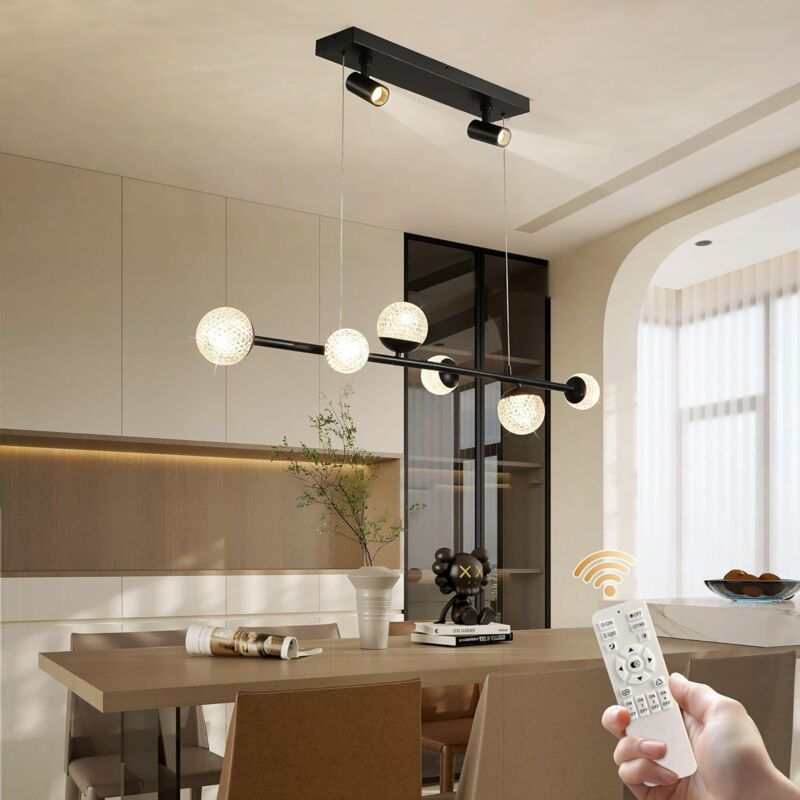 Suspension Luminaire Moderne avec Télécommande led Lustre Dimmable avec 6 Ampoules Suspension Boule Élégante pour Cuisine, Salle à Manger,