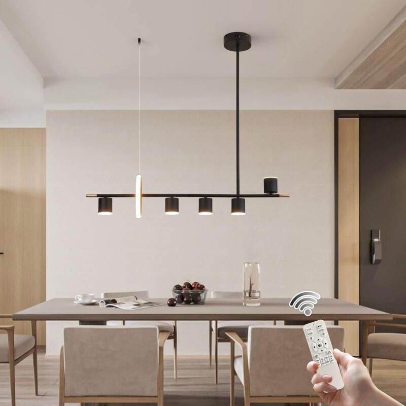 Suspension moderne noire, luminaire suspendu led à intensité variable avec spots,Lustre led moderne pour îlot de cuisine pour table, salle à manger,