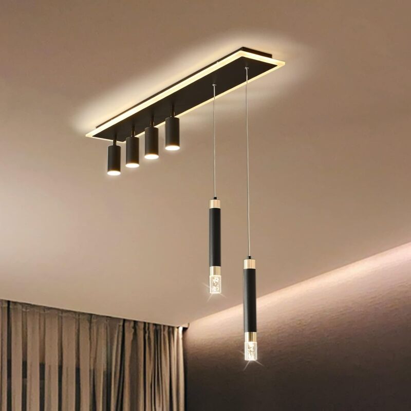 Suspension Moderne, Suspension avec télécommande dimmable 6 Lumières Suspension Lustre Plafonnier Suspension pour Cuisine Île Salle à Manger Chambre