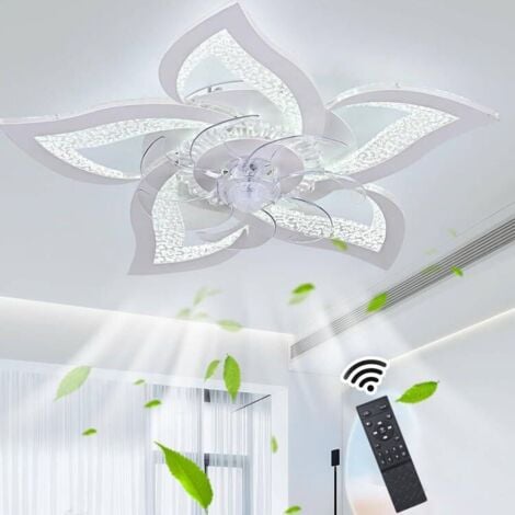 Ganeed Ventilador de techo silencioso LED con iluminación, luz de techo de dormitorio de 60 W, con control remoto y aplicación Lámpara regulable con ventilador 5 luces Forma de flor Pantalla acrílica 