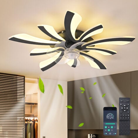 Ganeed Ventilateur de plafond à LED avec éclairage/dimmable avec télécommande, lampe de ventilateur de plafond moderne et silencieuse pour les lumières de la chambre du salon