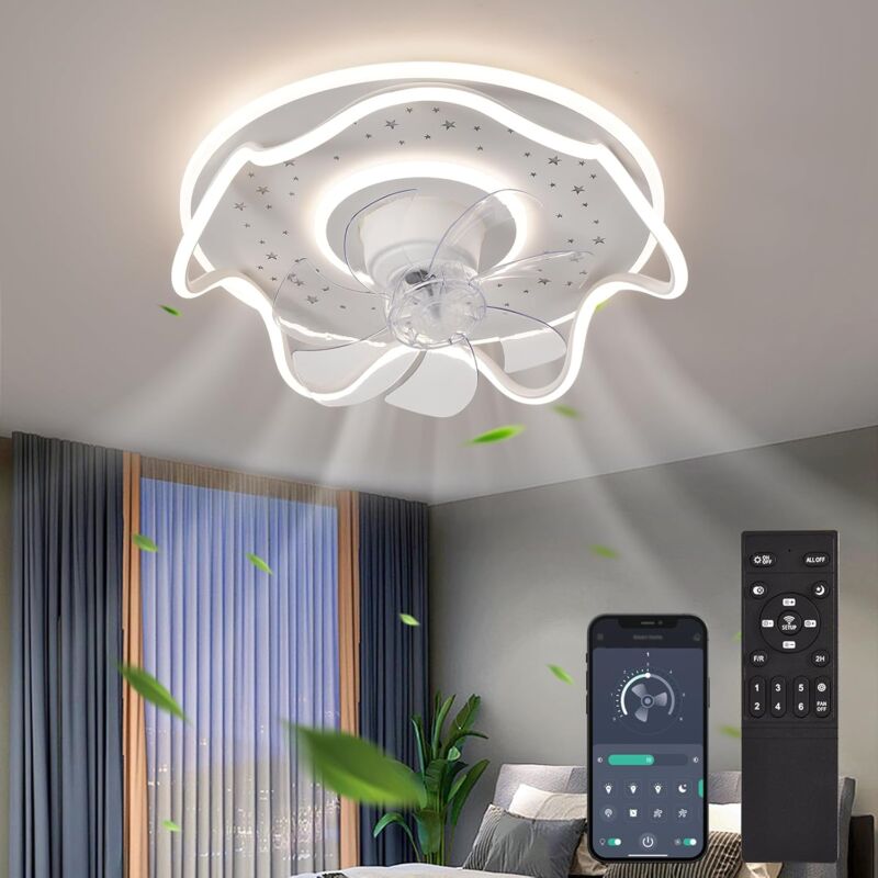 Ganeed - Ventilateur de plafond avec éclairage, silencieux, moderne à led avec télécommande, minuteur, plafonnier, ventilateur pour salon, salle à