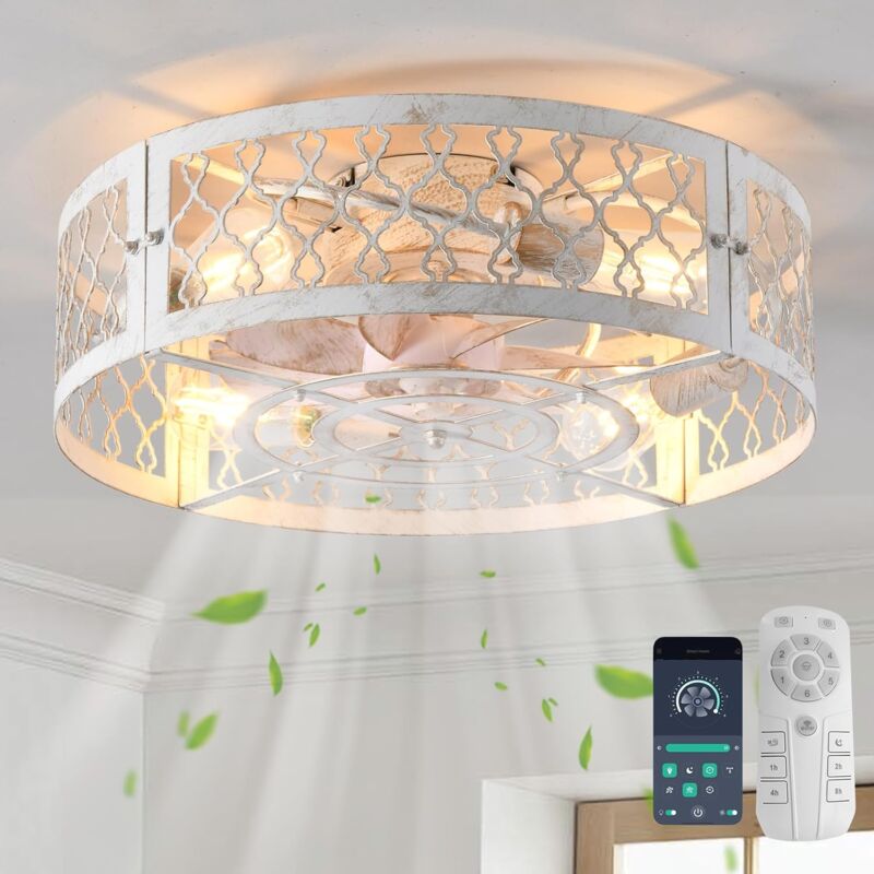 Ganeed - Ventilateurs de plafond avec lumières ventilateur de plafond de ferme de style industriel 50cm en métal cage d'éclairage E27 encastré avec