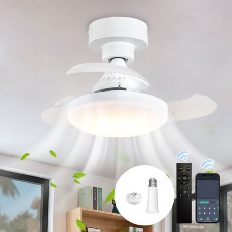 Ganeed Ventilateur de plafond rétractable avec lumière et télécommande, petit ventilateur de plafond sans pale avec lumière LED dimmable pour la chambre à coucher, la cuisine et le patio, réversible, 