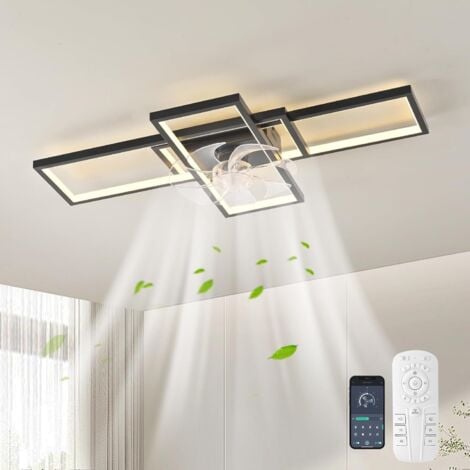 Ganeed Ventilatore da Soffitto con Luce LED e Telecomando,Dimmerabili Lampadario con Ventilatore da Soffitto,Motore Reversibile Silenzioso,Regolabile in Velocità del Vento per Soggiorno,60W,90 cm,Nero
