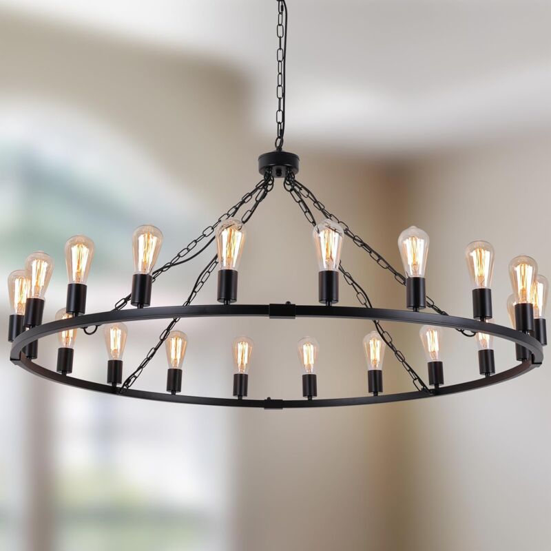 Image of Ganeed Wagon Wheel Chandelier Black Pendant&hellip;