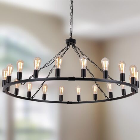 Ganeed Wagon Wheel Chandelier Black Pendant Light Large 47.2 Inch Metal Round Chandeliers Ceiling Light Fixture for Kitchen, Living Room(20 Lights)