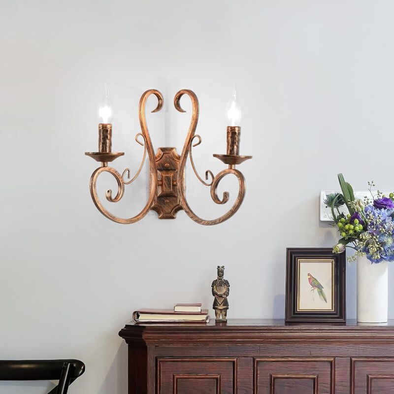 Ganeed Wall Light Bedside Sconce Lamp Antique Metal E14 Bronze 2 Lights
