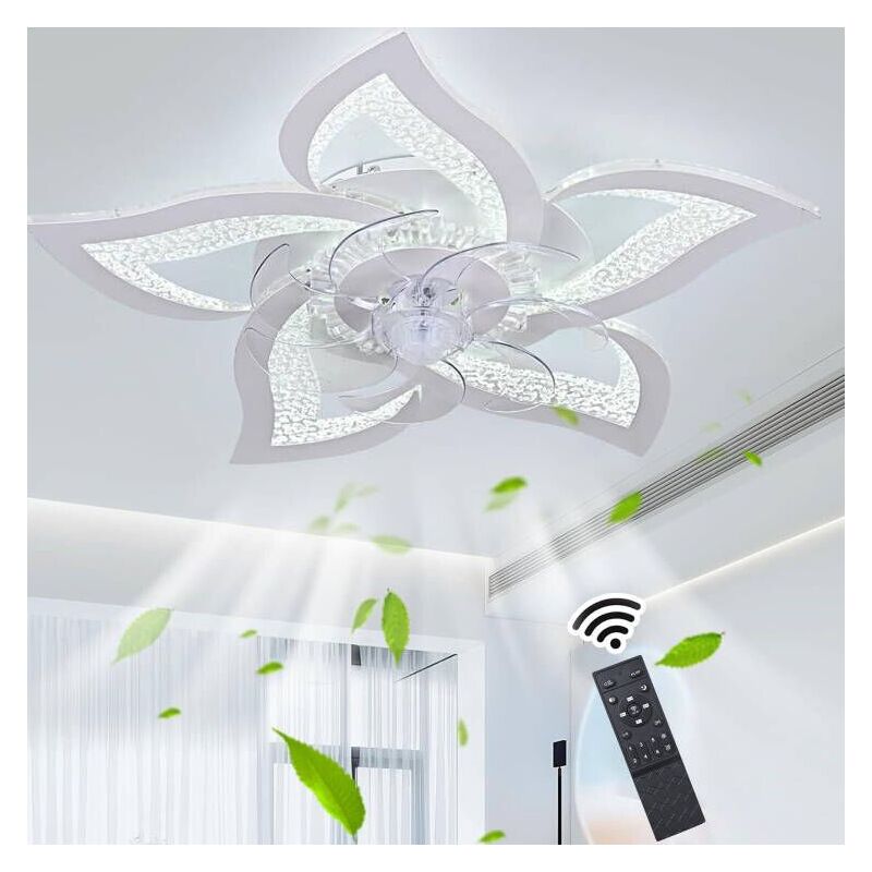Ganeed - White Ceiling Fans with Light Dimmable led Ceiling Light with Fans 6 Adjustable Wind Speed Flower Shape Acrylic Ceiling Fans for Living Room