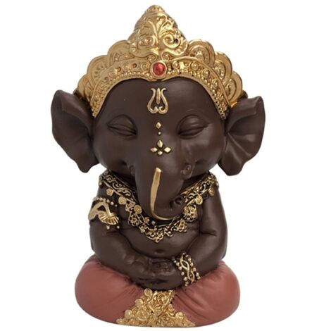 Ganesh 2 - Portafortuna, decorazione Zen e Feng Shui, per creare un'atmosfera rilassante e spirituale, idea regalo, altezza: 11,5 cm, colore: verde e marrone - Zen'Light